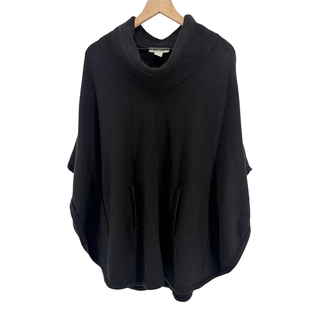 White House Black Market Black Cowl Neck Poncho Sweater with Pockets Small - Picture 2 of 8